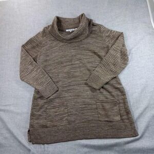 Eight Eight Eight Sweater Womens XL Brown Striped Cowl Neck Tunic Knit Pockets